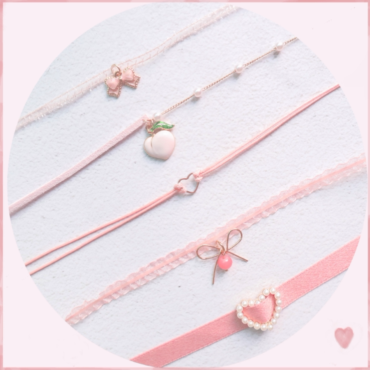 暖风日系软妹颈带粉色桃心吊坠颈链choker项圈短款锁骨链项链女生