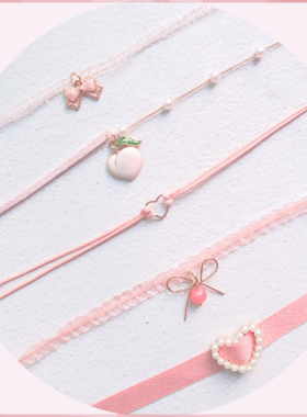choker暖风日系粉色吊坠女生颈带