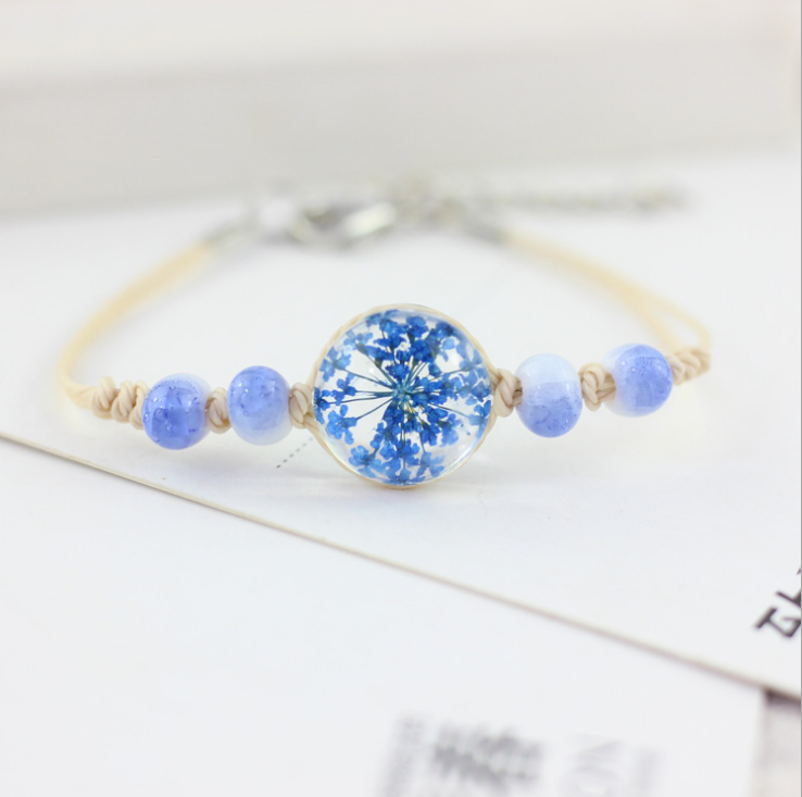 中国风森女系手链干花植物标本手绳玻璃球满天星手环闺蜜礼物手饰