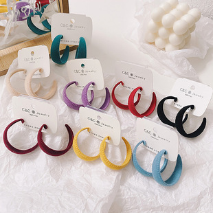 植绒耳圈 耳环女丝绒彩色耳钉耳饰潮 复古vintage高级2020秋冬新款