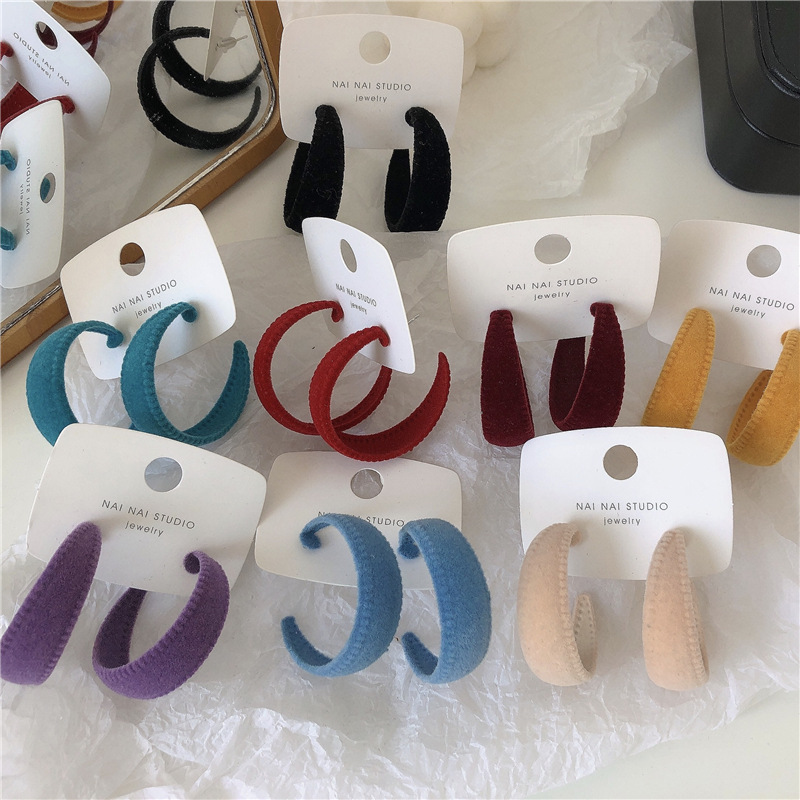 植绒耳环c型复古女丝绒高级