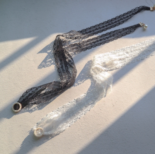 秋冬新款 饰品蕾丝绕脖系带蝴蝶结颈带珍珠颈链choker锁骨链项链女