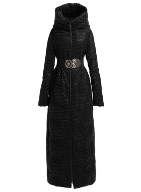 黑色羽绒服女亮面免洗超长白鸭绒