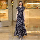 荷叶袖 高级感连衣裙女夏季 2025新款 气质显瘦碎花超长裙到脚踝
