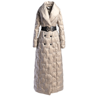 时尚亮面免洗羽绒服长款2025年冬季新款高级感香槟色修身超长外套