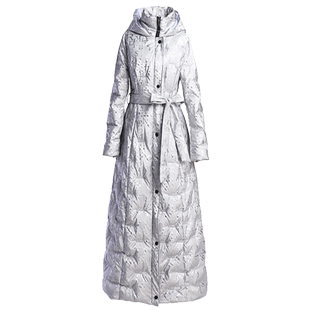 银色羽绒服女冬亮面免洗长款2025年新款时尚洋气白鸭绒过膝外套