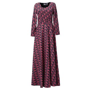 绿慕2025女装春春秋新款长袖圆领气质收腰显瘦连衣裙长款到脚踝