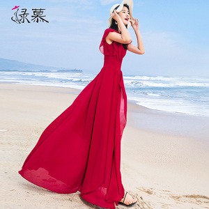 绿慕2026新款夏季雪纺连衣裙女长款显瘦波西米亚沙滩裙度假长裙仙