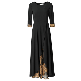 高级感黑色假两件拼接连衣裙2026春夏新款高端气质显瘦到脚踝长裙