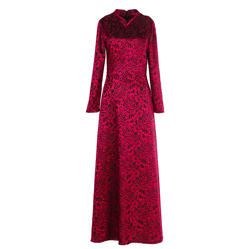 高级感植绒提花连衣裙2025春春秋新款时尚减龄气质显瘦大摆长裙