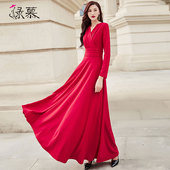 绿慕连衣裙2025春秋装 新款 欧洲站到脚踝气质遮盖小肚子显瘦长裙女