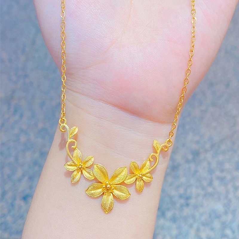 镀黄金项链新娘结婚套链三生花幸福花嫁豪华颈链花朵吊坠不褪色女