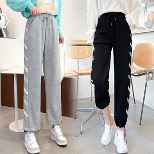 RM22031#涂鸦阔腿卫裤女2023秋季新款韩版宽松腰哈伦萝卜运动裤束脚裤
