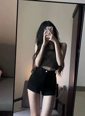 黑色紧身牛仔裤女夏季2025年新款高腰辣妹超短裤外穿A字裤子热裤