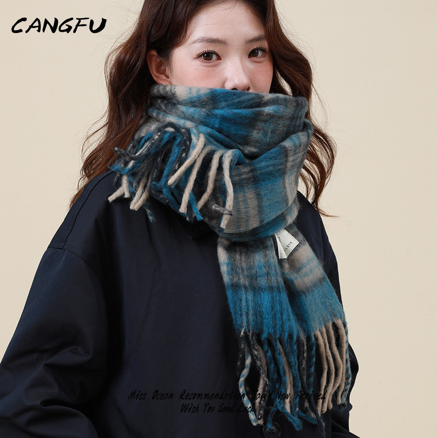 CANGFU海盐蓝围巾女2025新款保暖