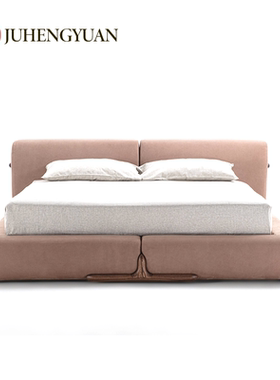 意大利KLEM意式极简胡桃木实木别墅设计师轻奢布艺床高端双人床