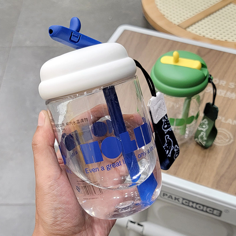 韩式吸管杯女生高颜值简约咖啡杯便携学生水杯随手杯ins风塑料杯