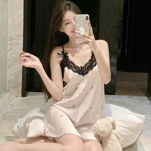 新款 吊带家居服纯欲睡裙夏天 性感蕾丝美背冰丝睡衣女款 春夏季