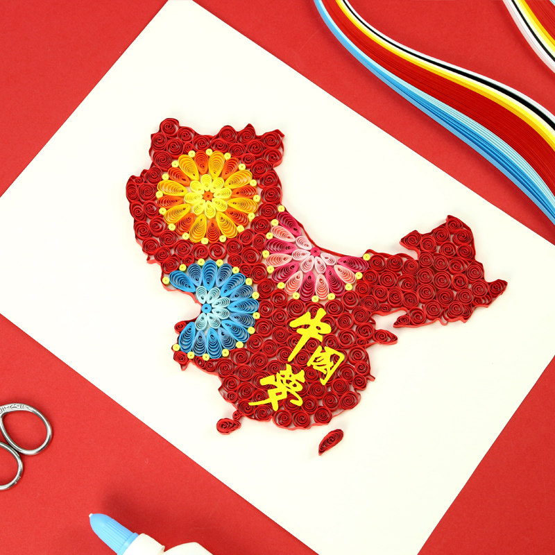 仁禾中国梦地图衍纸画材料包diy静心解压办公室摆饰成人亲子互动