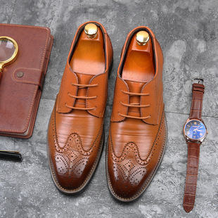 男士英伦布洛克雕花皮鞋棕色商务正装鞋大码结婚德比鞋男45 46 47