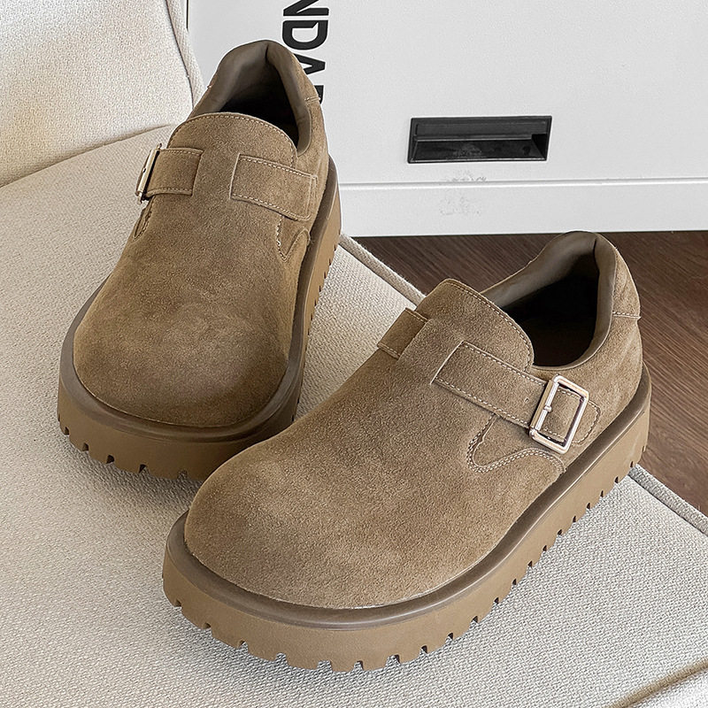 男士勃肯鞋2026春季新款复古德比鞋一脚蹬大头鞋百搭潮厚底增高鞋