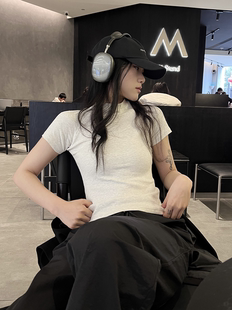 短袖 巴卜Studio纯色插肩袖 辣妹修身 t恤女2024夏季 上衣 圆领短款