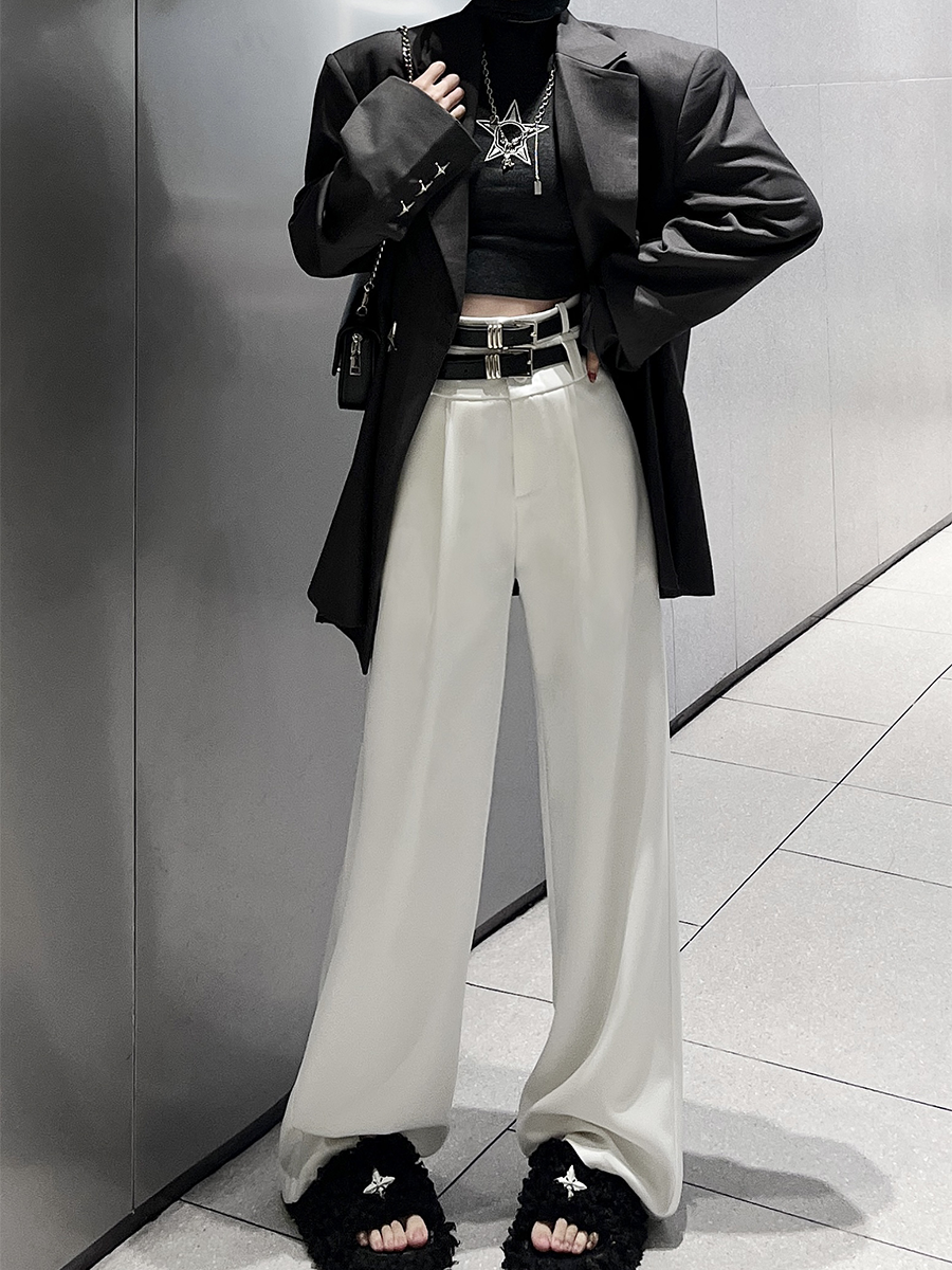 设计感春秋西裤白色高级感垂感西装裤双腰带宽松阔腿休闲裤子加长,女装/女士精品,西装裤/正装裤,淘宝优惠券,粉丝福利购,淘宝优惠卷