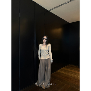 咖色阔腿裤 高腰直筒长裤 女秋季 百搭宽松休闲裤 新款 巴卜Studio