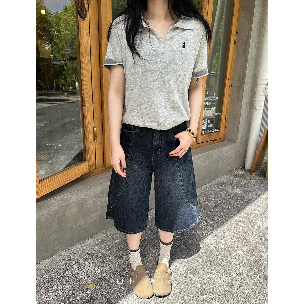 巴卜Studio深蓝色七分牛仔裤女夏季新款百搭宽松直筒阔腿短裤,女装/女士精品,牛仔裤,淘宝优惠券,粉丝福利购,淘宝优惠卷