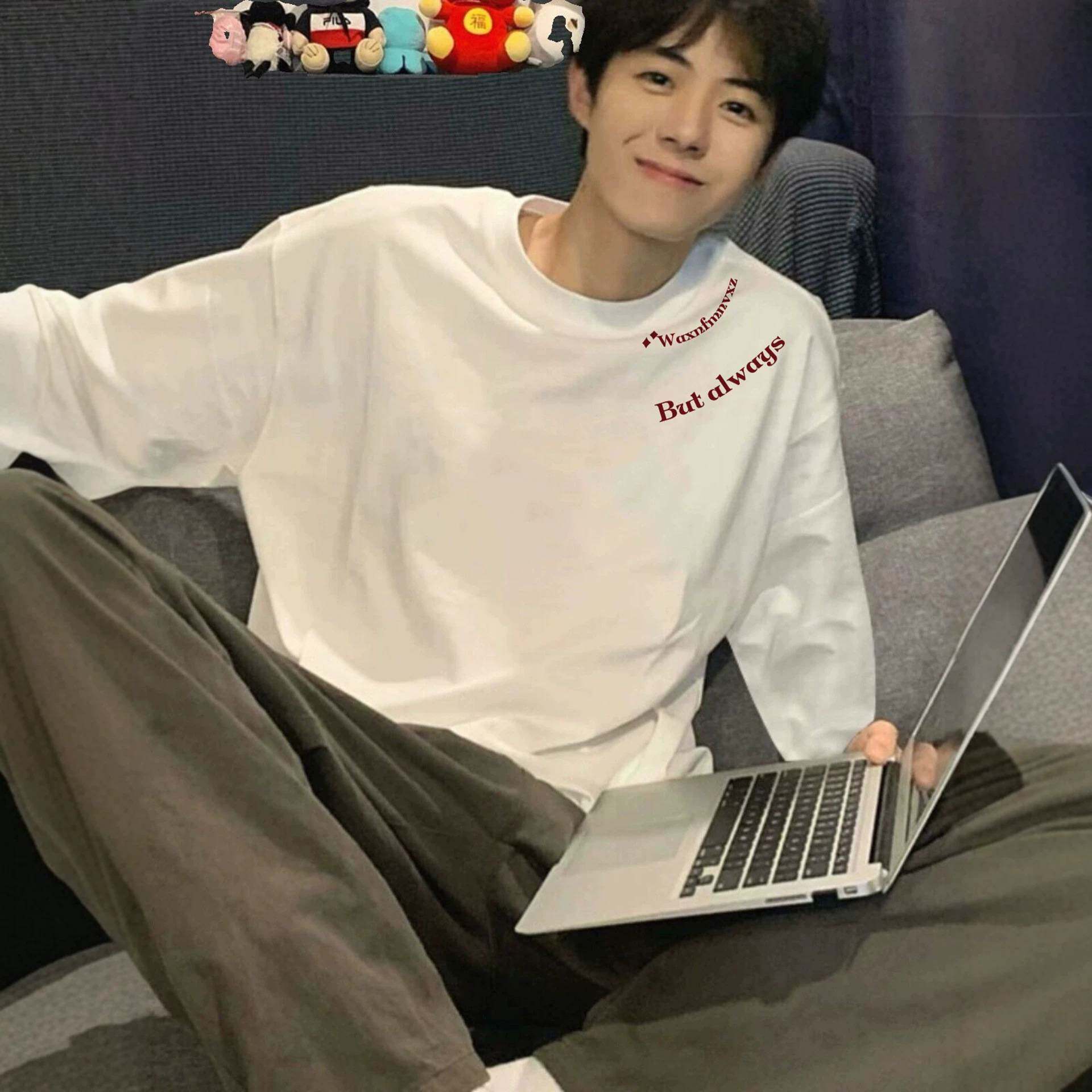 港风简约字母印花长袖T恤男款春T恤