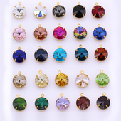 14mm卫星圆形钻玻璃尖底铜爪托单吊耳环头饰项链吊坠水晶配件辅料