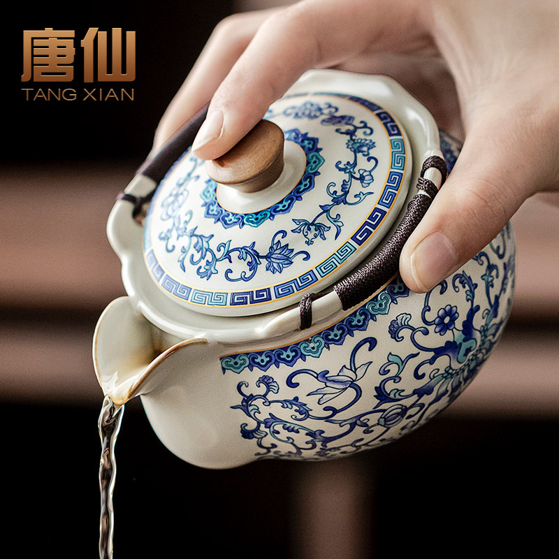 青花汝窑手抓壶盖碗茶杯高档单个大号防烫家用功夫茶具泡茶碗带盖