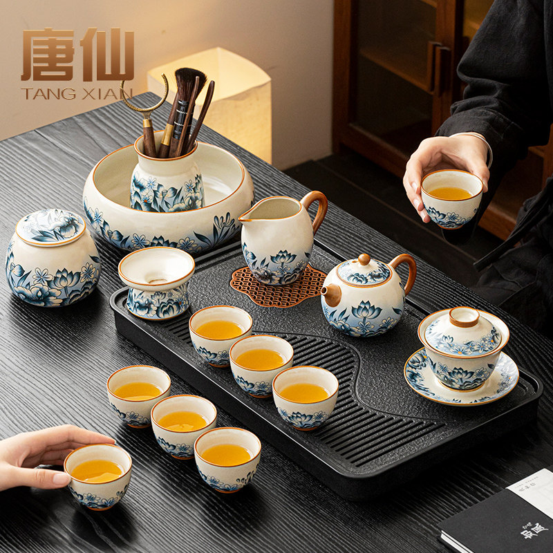 唐仙汝窑功夫茶具套组2026新款陶瓷盖碗家用会客高档茶壶茶杯整套