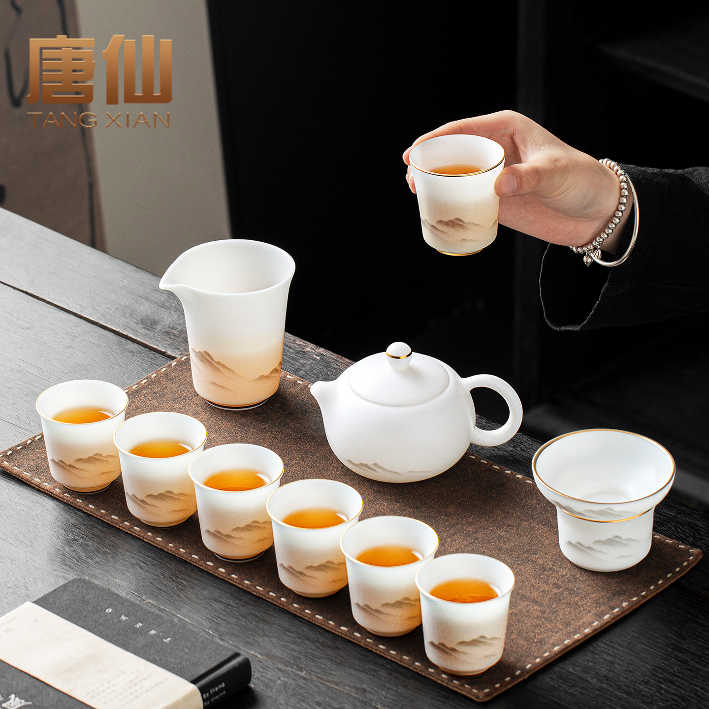 唐仙冰种羊脂玉白瓷功夫茶具礼盒装家用高端整套生日乔迁实用礼物