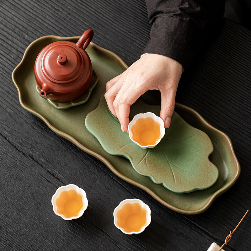 唐仙陶瓷干泡茶盘茶具茶托盘家用茶海长方形小型干泡台小茶盘茶台