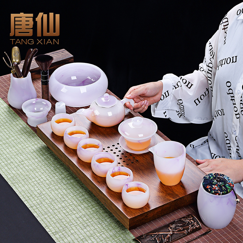唐仙琉璃功夫茶具套装简约家用办公室待客整套白玉瓷泡茶器礼盒装