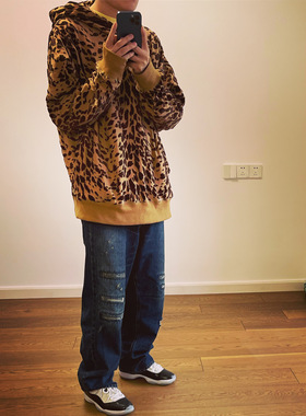 BTTJOB LEOPARD FLOCKY TRACK HOODIE 豹纹针织斗篷套头卫衣外套