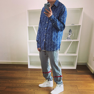 FLOWER CASHEW VINTAGE 贝壳扣 SHIRT 蓝染腰果衬衫 TUNIC BTTJOB
