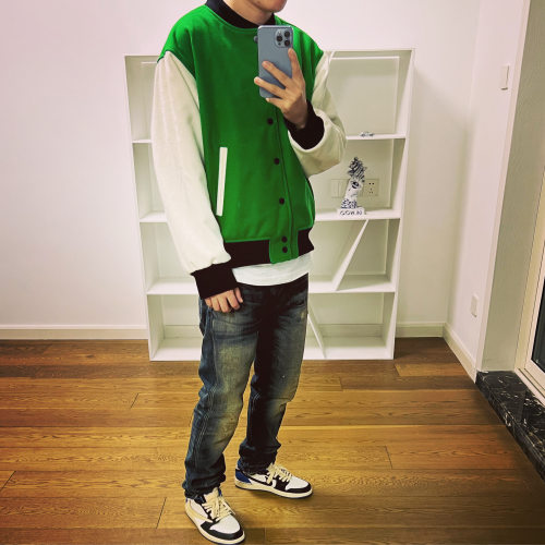 BTTJOB羊毛绿色棒球服夹克
