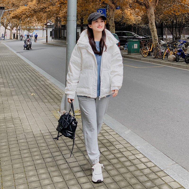 白色短款连帽羽绒服女2024冬季新款小个子学院风90白鸭绒加厚外套,女装羽绒服,浙宝180A