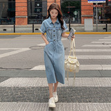 港风polo领牛仔连衣裙女2025夏季新款韩版小个子收腰显瘦衬衫裙子，女装连衣裙，浙宝180A