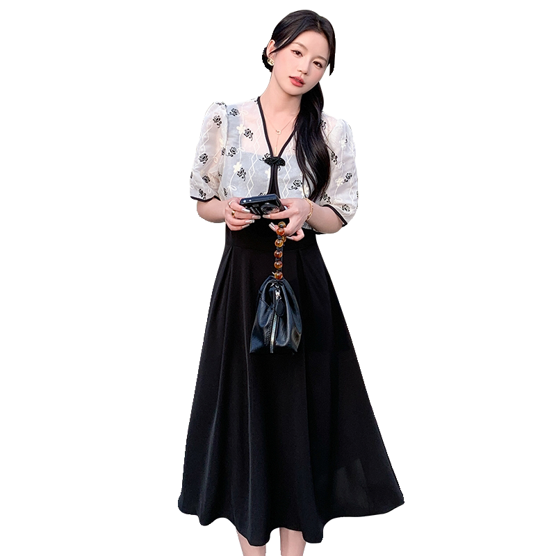 新中式国风黑色连衣裙女夏2025新款绝美吊带长裙外搭开衫,女装连衣裙,浙宝180A