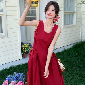 法式度假风无袖连衣裙女2025年夏季新款设计感独特超好看背心长裙图片