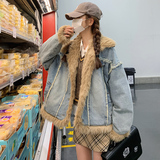 新款现货！复古毛毛拼接牛仔外套厚浙宝180A/货号1833/p185控258，女装短外套，浙宝180A