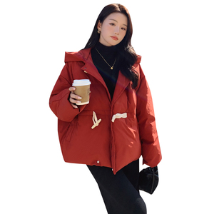 22年秋冬韩版酒红色牛角扣羽绒服外套    178/903/P238/控328图片