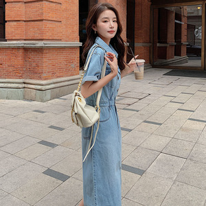 港风polo领牛仔连衣裙女2025夏季新款韩版小个子收腰显瘦衬衫裙子图片