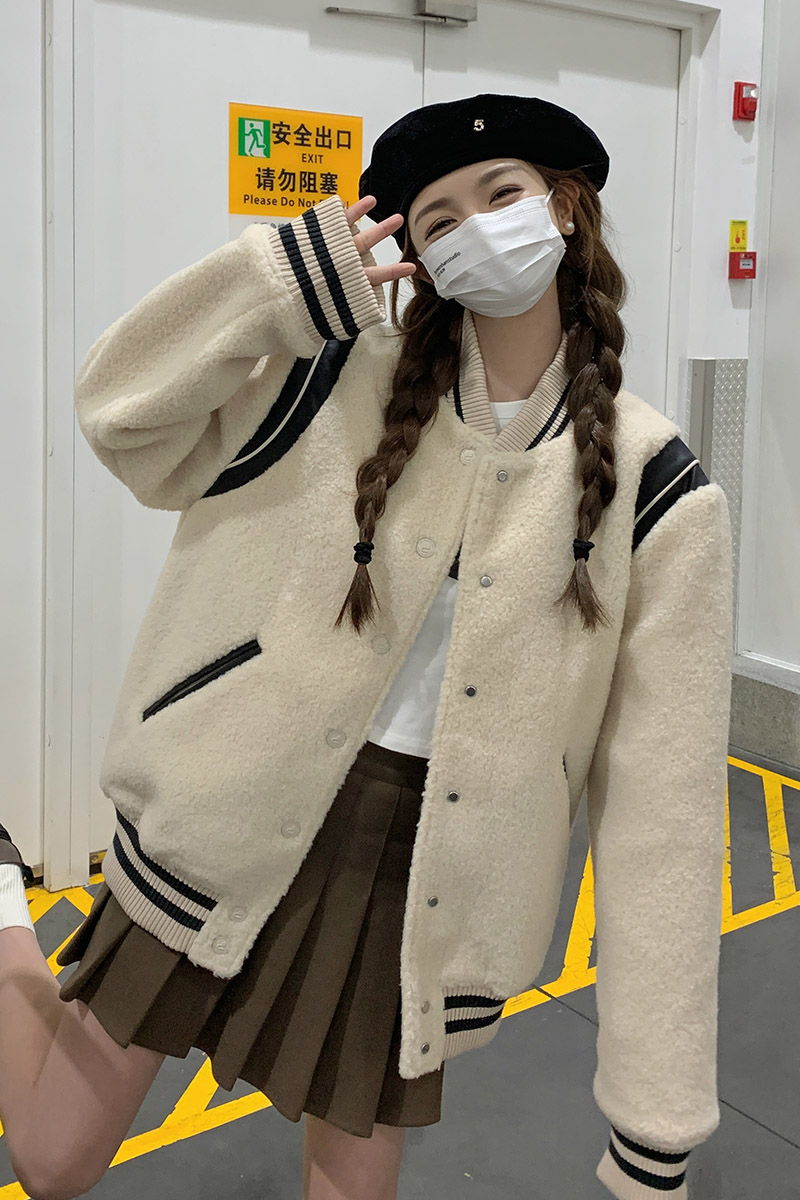 新款现货！羊羔毛棒球服外套休闲风浙宝180A/货号8855/p175控258,女装短外套,浙宝180A