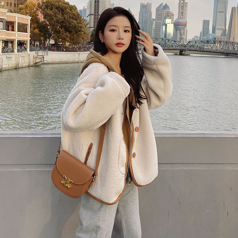 2022年新款撞色复古羊羔毛外套女冬季178/1803/P168/K258，女装短外套，浙宝180A