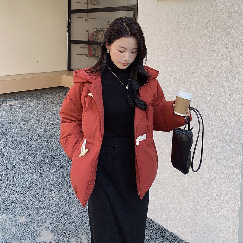 22年秋冬韩版酒红色牛角扣羽绒服外套178/903/P238/控328,女装羽绒服,浙宝180A