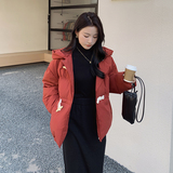 22年秋冬韩版酒红色牛角扣羽绒服外套178/903/P238/控328，女装羽绒服，浙宝180A